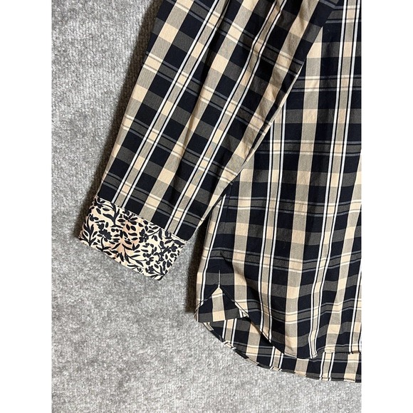 Isaac Mizrahi Live! Long Sleeve Button Up Shirt Top Womens Size 12 Plaid Floral - Picture 6 of 9